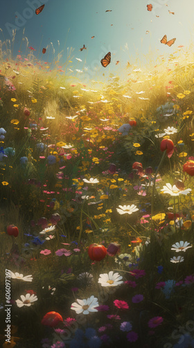 Phone wallpaper revealing colorful wildflowers. Generative AI Image