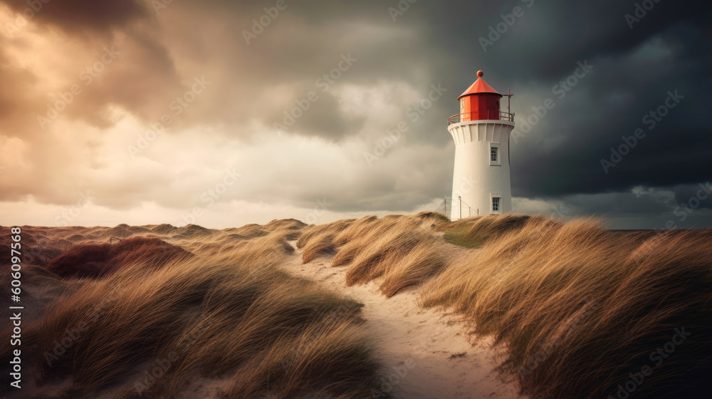 Lighthouse near the North Sea coast. Generative AI Lighthouse near the North Sea coast. Generative AI