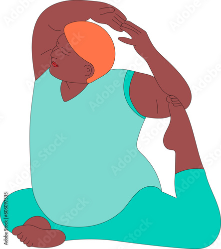 illustration yoga sketch model fat pose model pose sitting back afro girls in biki swimsuit hairstyle bun shoes background print sketch drawing black and white lines set pattern