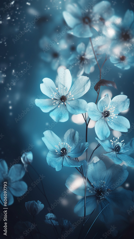 Phone wallpaper blue flowers. Generative AI Image Phone wallpaper blue flowers. Generative AI Image