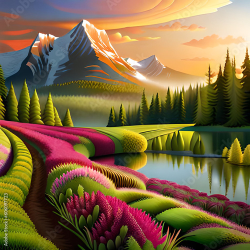 Mountains during sunset. Beautiful natural landscape in the summer time Ai Generated 