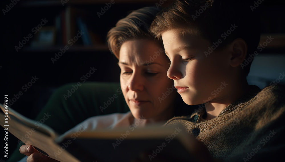 Two boys studying together on digital tablet generated by AI Two boys studying together on digital tablet generated by AI