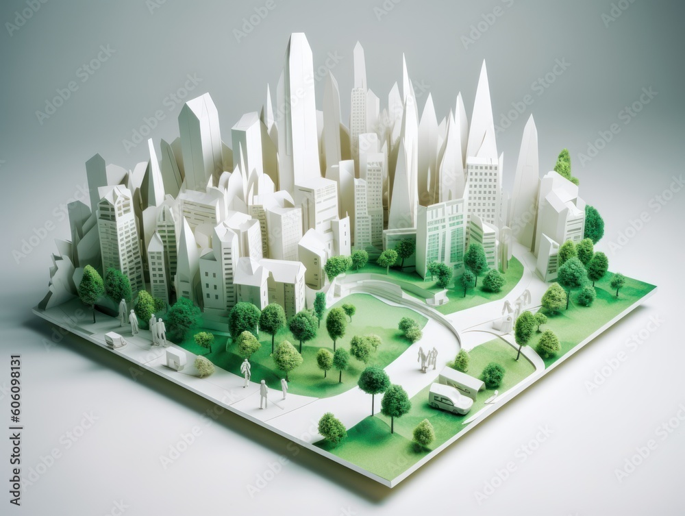 Green energy and sustainable concept, electric car and green city paper cut art. Generative AI Green energy and sustainable concept, electric car and green city paper cut art. Generative AI