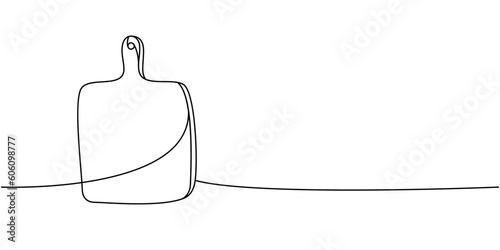 Wooden cutting board one line continuous drawing. Kitchen tools continuous one line illustration. Vector minimalist linear illustration.