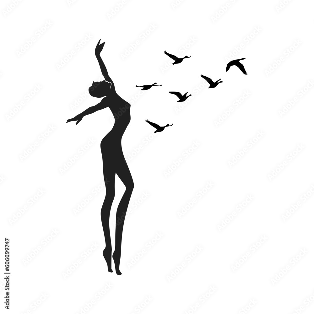 woman with birds, vector illustration