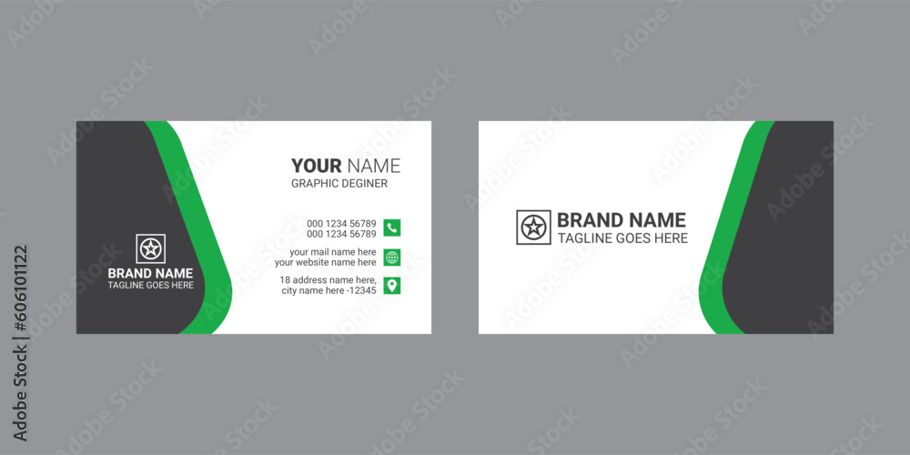 Creative business card template design for corporate business, Professional and modern visiting card.Green and black color.
