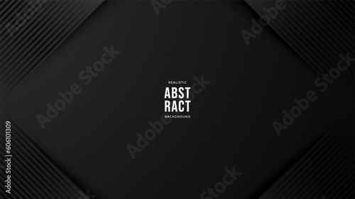 Black premium abstract background with luxury dark lines and darkness geometric shapes. Modern exclusive background for poster, banner, wallpaper and futuristic design concepts. Vector Illustration