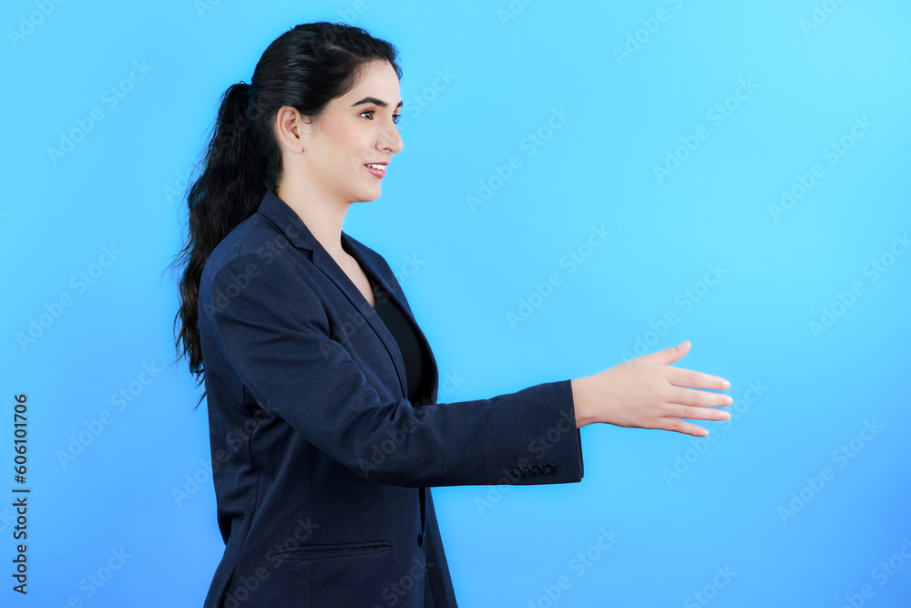 Handshake by Young Indian Corporate Female Concept - Face Expressions Handshake by Young Indian Corporate Female Concept - Face Expressions