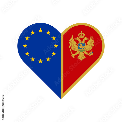 unity concept. heart shape icon of europe and montenegrin flags. vector illustration isolated on white background