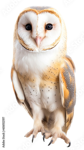 a Barn Owl, portrait, front view, a nocturnal bird of prey, silent hunter, Nature-themed, photorealistic illustrations in a PNG, cutout, and isolated. Generative AI