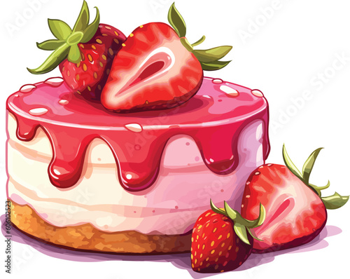 Cartoon Strawberry cheesecake cake tshirt design, Vector, illustration