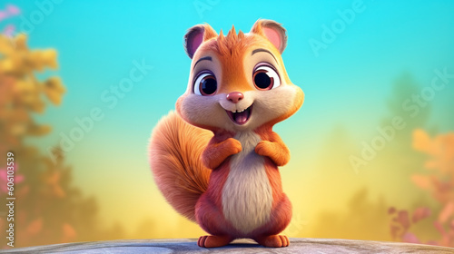 Adorable little cartoon squirrel - generative AI, AI generated photo