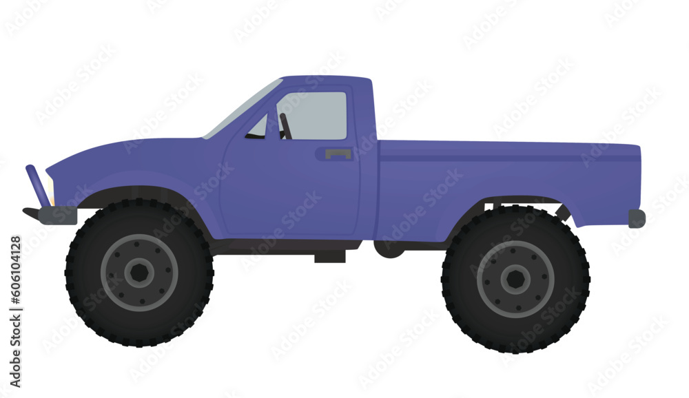 Blue big wheels truck. vector
