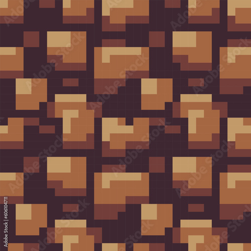 Brown brick wall pixel art stile texture. Abstract seamless fashion trend pattern  vector illustration. Stones are arranged in random pattern  giving the design natural and organic feel. 