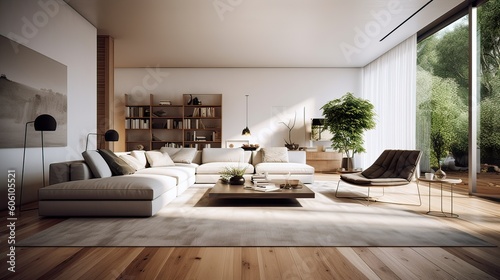Modern interior design of a living room in an apartment. Generative AI