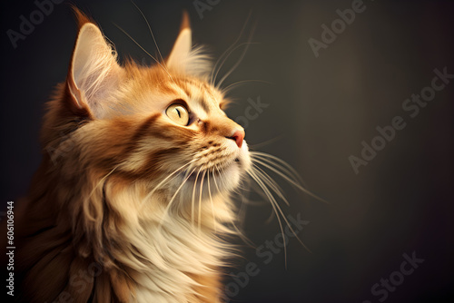 Long haired ginger cat profile portrait studio shot