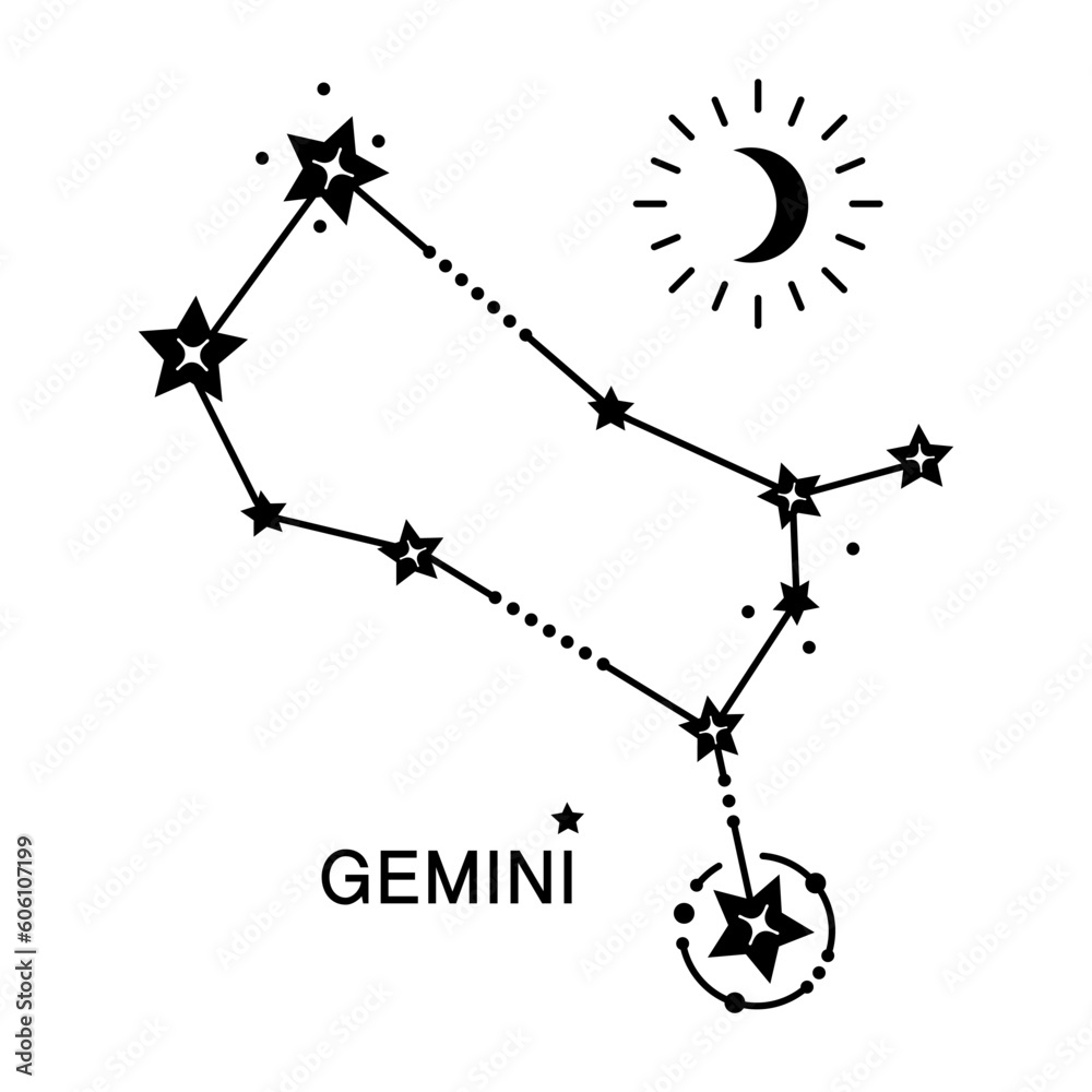 Zodiac signs illustration. Gemini sign. Isolated on white background.