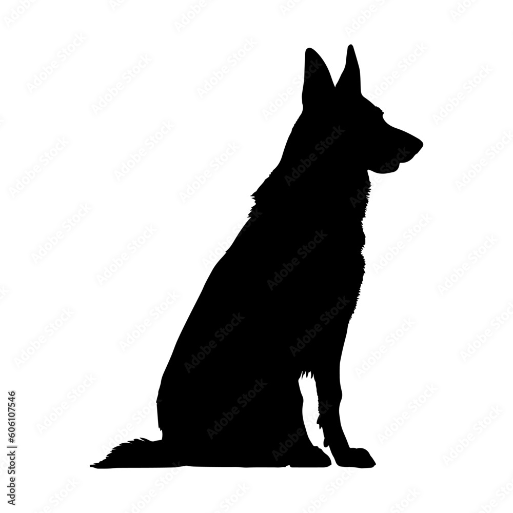 Sitting German shepherd dog silhouette isolated on a white background. Vector illustration