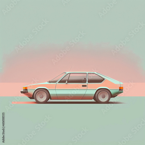 Ai generated illustration Vintage toy car on color background. © maylim