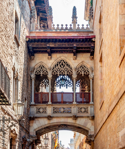 Bridge of sighs (Pont dels Sospirs) in Gothic quarter, Barcelona, Spain photo