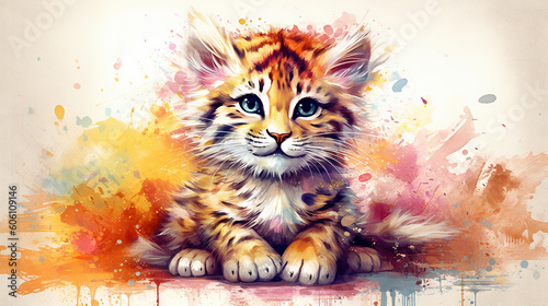 Cute little cat watercolor painting - generative AI, AI generated