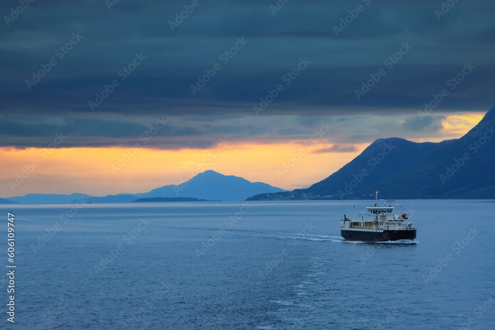 Fototapeta premium Ferry boat at the Norwegian coast