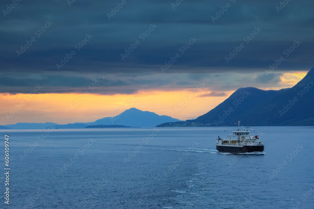 Ferry boat at the Norwegian coast Ferry boat at the Norwegian coast