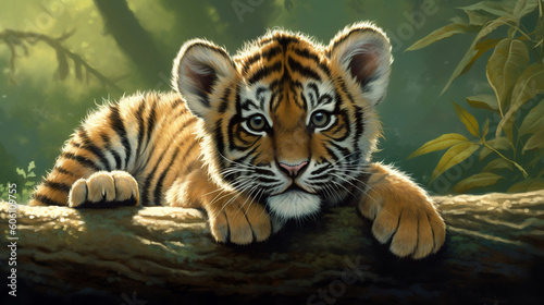 Cute little tiger illustration - generative AI  AI generated