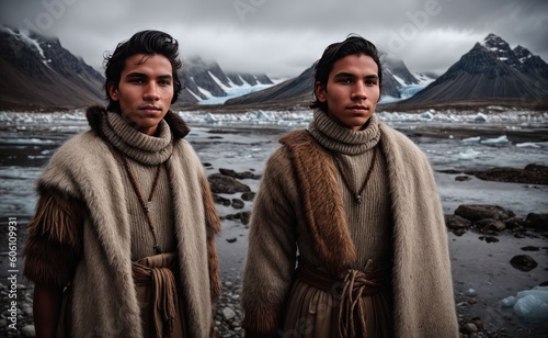 Inuit young men. Created with Generative AI technology.