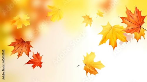 Autumn natural background with yellow and red maple leaves are flying and falling down  generate ai