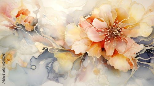 Floral abstract watercolor painting - generative AI  AI generated