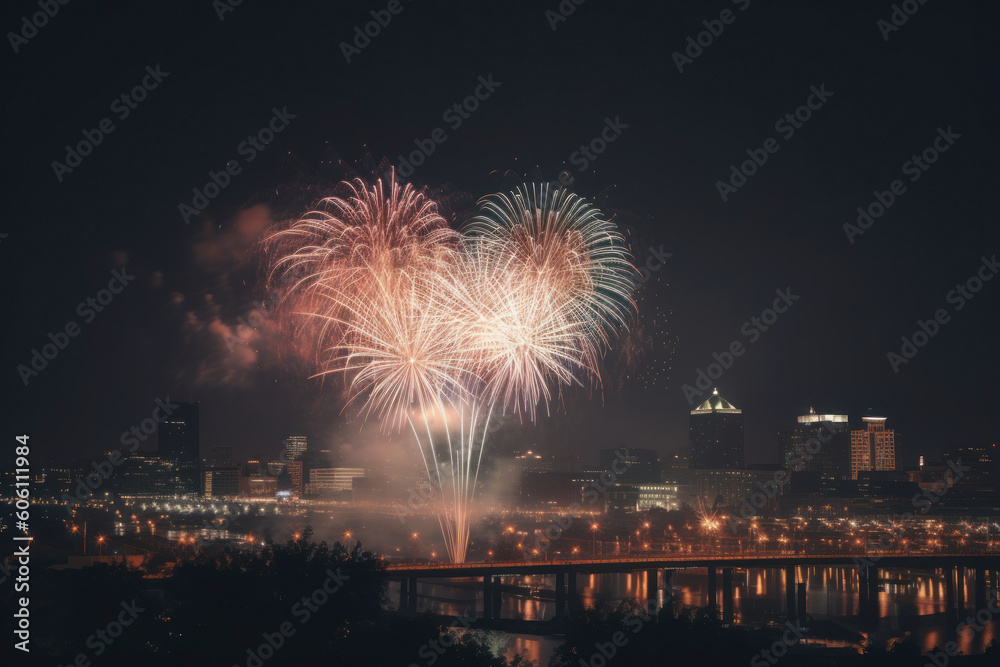 4th of July Extravaganza: Magnificent City Fireworks Display! Generated AI