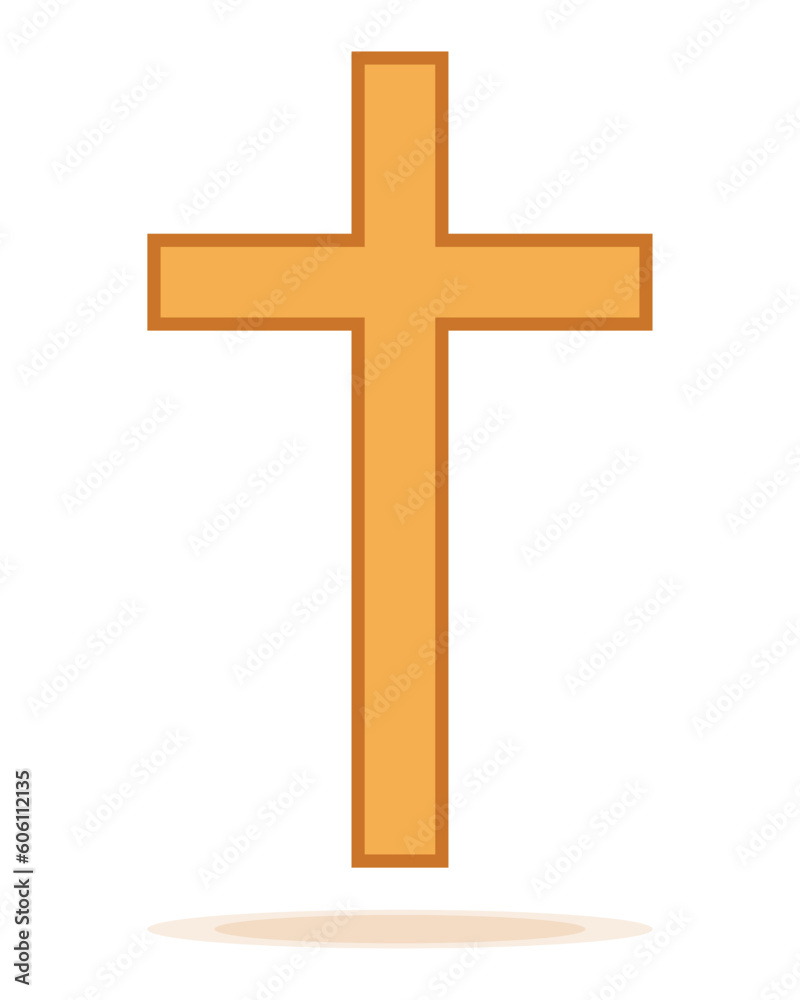 Golden or wooden christian cross isolated on a white background. A symbol of the love of Jesus. God vector illustration. Catholic symbol flat vector, gold cross. Christian cross symbol icon.