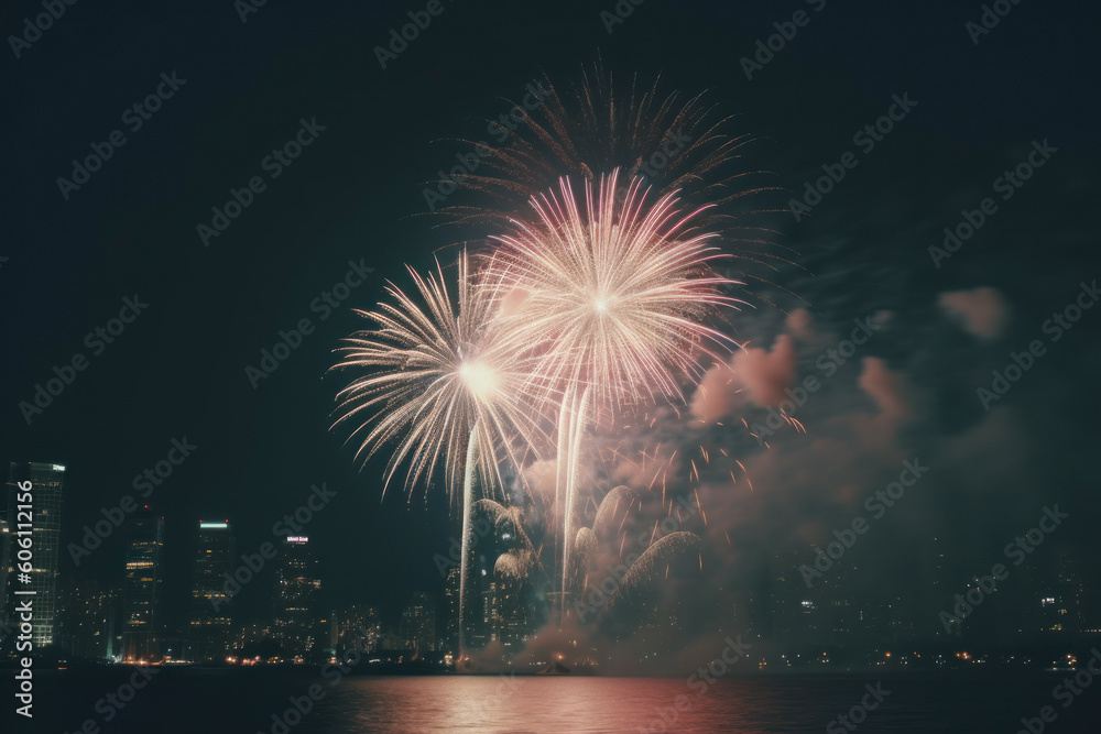 Celebrate Independence Day with Stunning City Fireworks! Generated AI