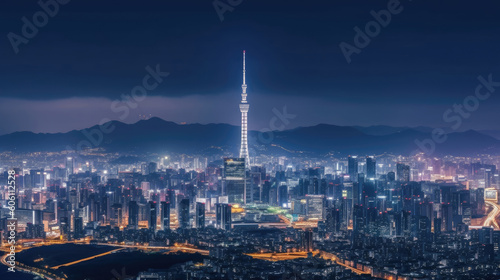 Skyline of Seoul city at night time
