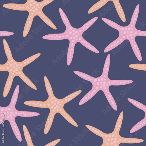 Seamless vector starfish pattern. Dark background.
