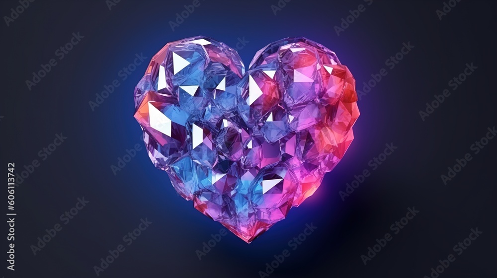 crystal heart on the background. 3d rendering. 3D illustration, Generative AI