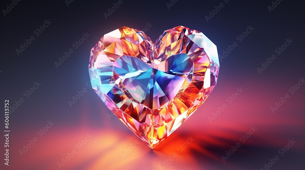 Fototapeta premium crystal heart on the background. 3d rendering. 3D illustration, Generative AI