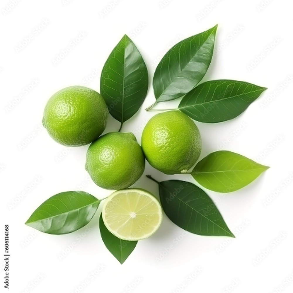Fresh lemon with green leaves isolated on white background Fresh lemon with green leaves isolated on white background