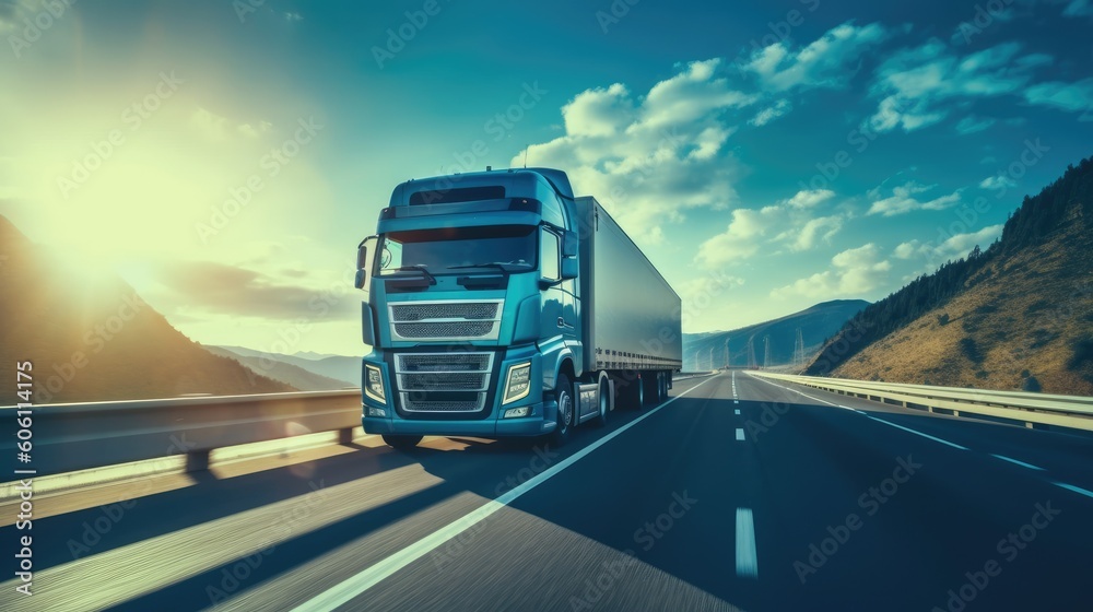 Truck on a road. Generative AI