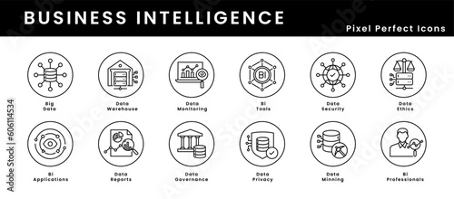 Business Intelligence Icons - A Set of High-Quality Icons for Business Intelligence like Big Data, Data Warehouse, Data Minning, Data Ethics, Data Governance, and more.