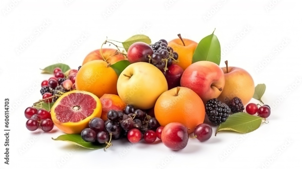 Ripe fruits isolated on white background