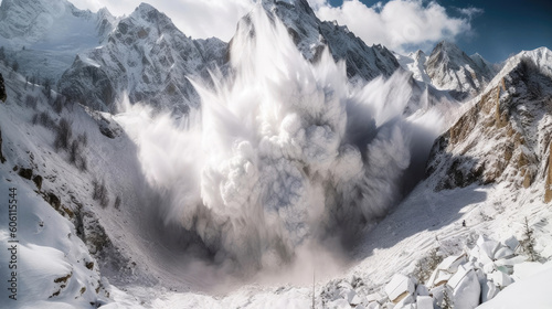 Fotografia, Obraz Close-up of a snowy avalanche in the mountains