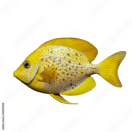 A yellow fish on a black background with transparent and isolated png. Generative AI