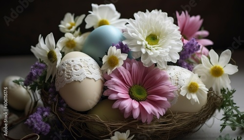 Easter Egg Decoration With Flower Bouquet