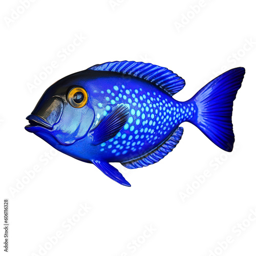 A blue fish isolated on a black background. Generative AI