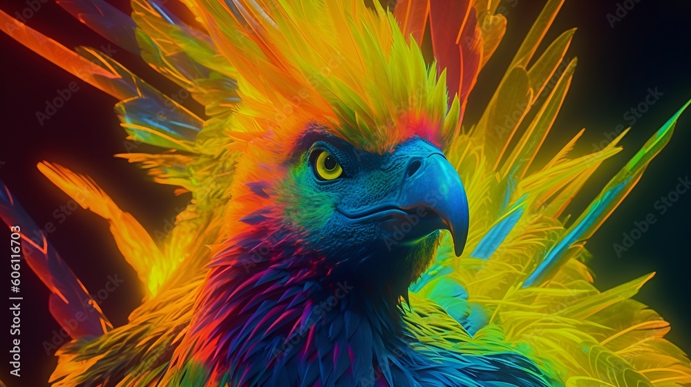 Obraz premium Neon watercolour portrait of a thunderbird