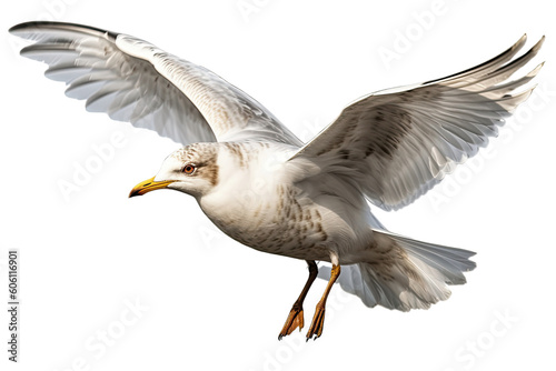 A seagull in flight with transparent background. Generative AI © byarnoldus