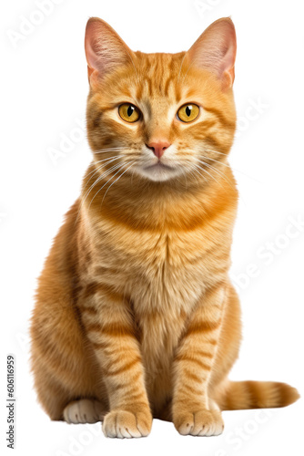 An orange tabby cat sitting and staring at the viewer. Generative AI © byarnoldus