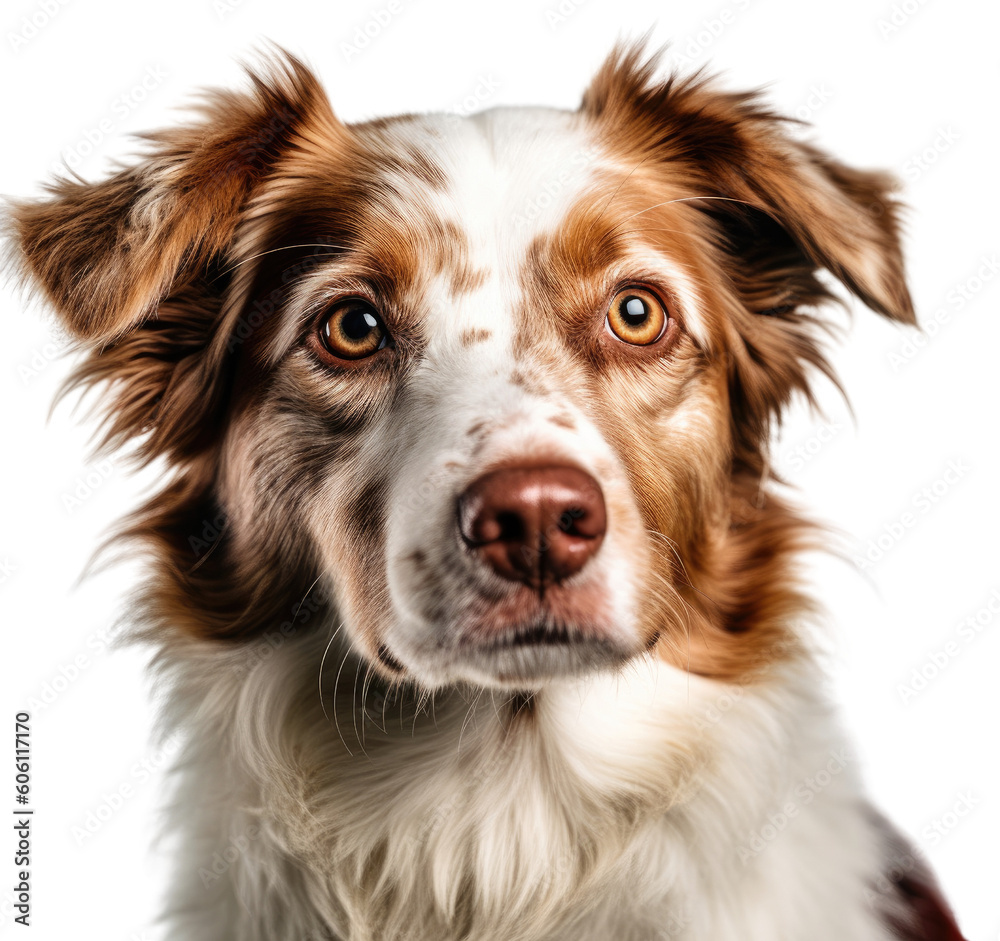 A brown and white dog with brown eyes on a transparent background. Generative AI